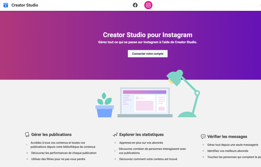 Creator Studio gérer ton compte instagram